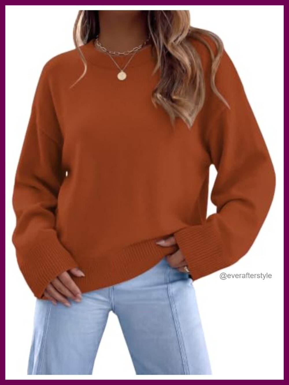 Womens Crew Neck Long Sleeve Pullover Sweater Soft Knit Casual Fall Winter